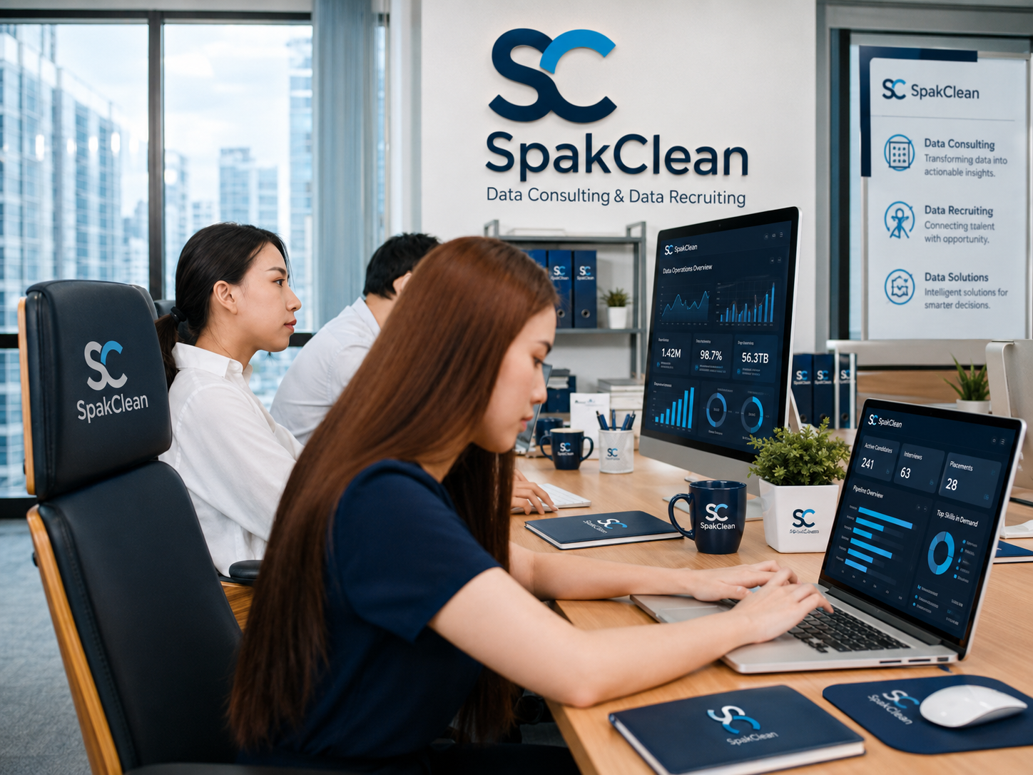 SpakClean analyst monitoring a live data operations dashboard with real-time metrics